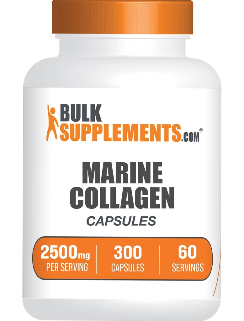 BulkSuplements.com Marine Collagen Kapselit - Kalakollageenin täydennysosa, Kollageeni naisille ja miehille - Hydrolysoitu kollageeni, Gluteeniton, 5 kapselia per tarjoilu, 300 kapselia (pakkaus 1)