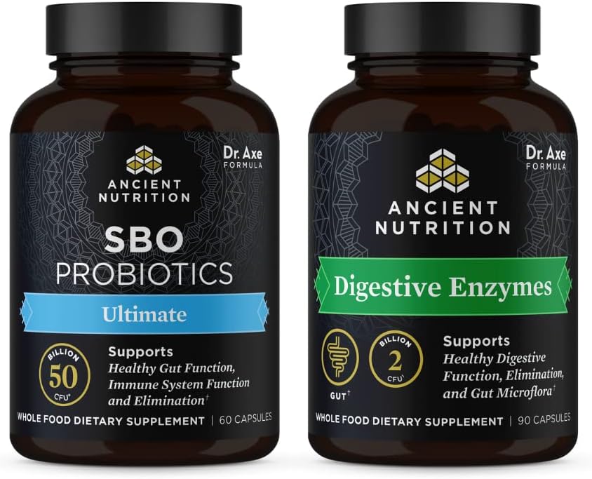 Antiikin ravitsemus SBO Probiootit Kapselit, lopullinen, 60 kreivi + digestiivinen entsyymit kapselit, 90