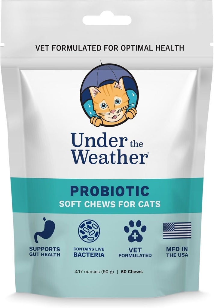 Under Vädret Pet Probiotiska Chews för katter | Främjar Normal Digestion, Balances Healthy Gut Health | 60 Star Shaped Soft Chews