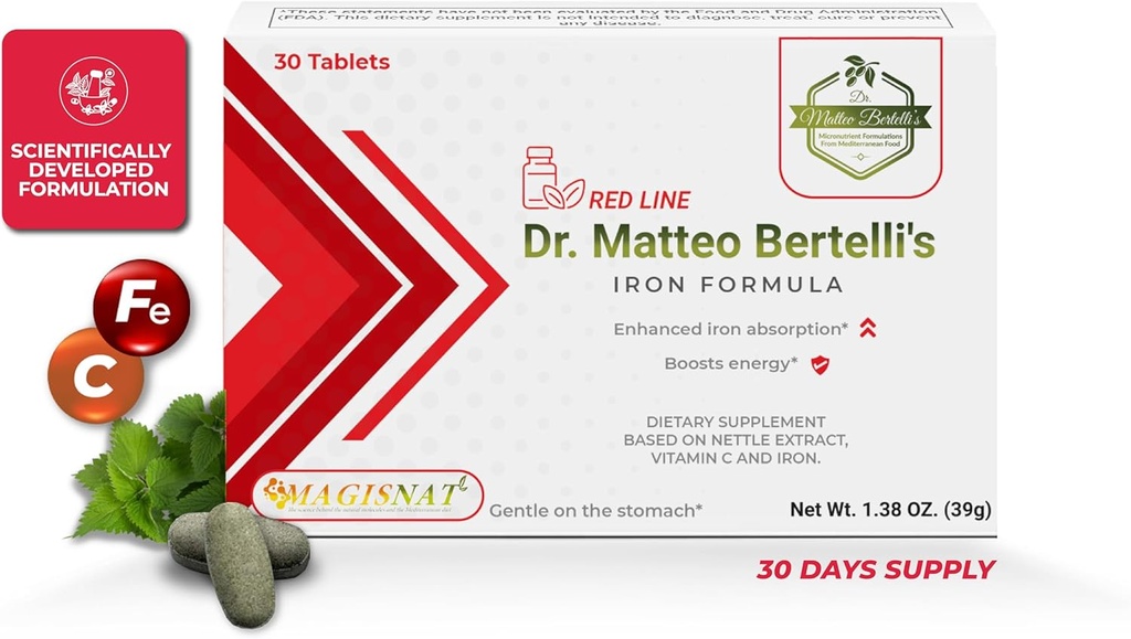 Tri Matteo Bertellin rauta Formula (30 tablettia) - Nettle Extract, C-vitamiini, rauta