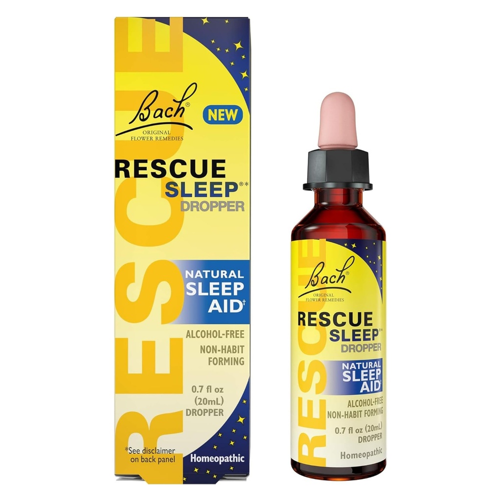 Bach RESCUE Sleep Dropper 20mL, luonnollinen uniapu, Homeopaattinen kukka Essence, vapaa melatoniini, sokeri, & Gluteeni, Perheystävällinen, Alkoholiton Formula