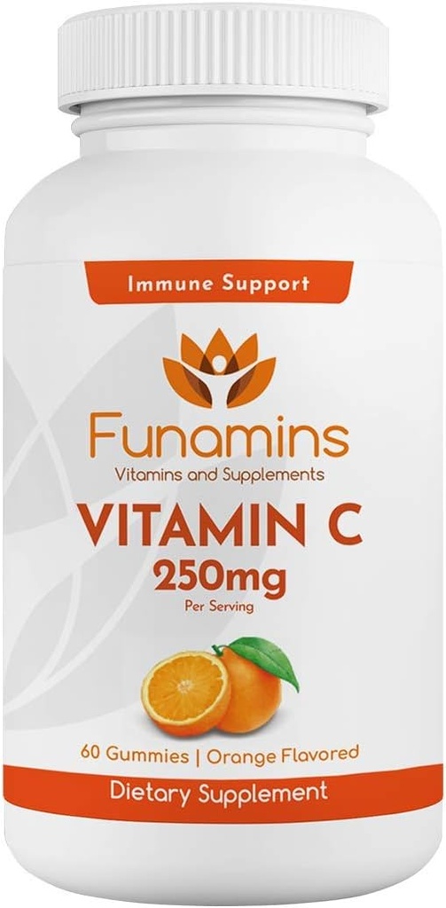 C-vitamiini Gummies, 250 mg per tarjoilu, 60 Count, Vegan, Antioxidantti, Immunosupport, Lihas, nivelet; lapsille ja aikuisille; Orange Flavor