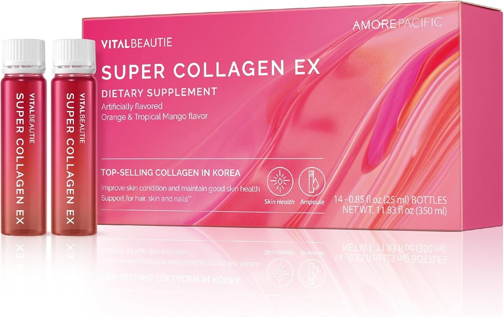 VITALBEAUTIE Super Collagen EX (Liquid Marine Collagen) sisältävät Biotiini, C-vitamiini, Hyaluronihappo, L-glutatione by AMOREPACIFIC Korean ihonhoito - 14 Servings