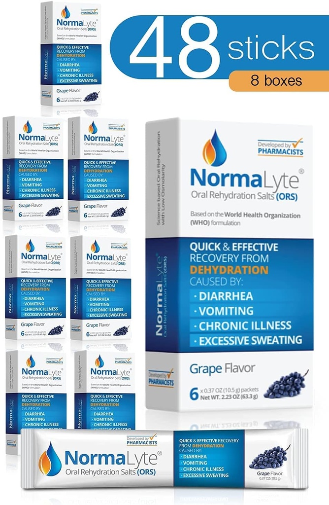 NormaLyte oraaliset nesteytyssuolat-48 Sticks Packs (Yields 500ml / pakkaus)-Grapes