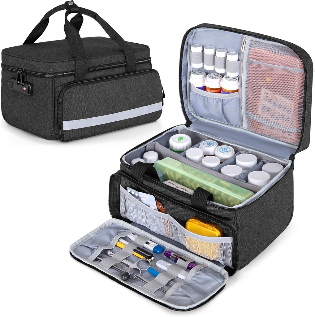 CURMIO Pill Bottle Organizer Storage, Medication Lock Box för Pill Organizer och Medicinska Supplies, Svart (Patented Design)