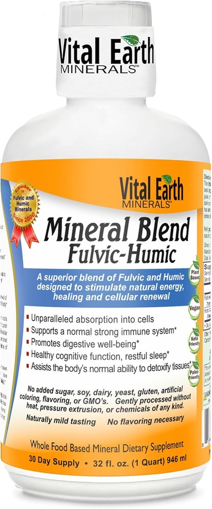 Vital Earth Minerals Fulvic Hummer Mineral Blend Liquid ... Fulvic Acid Supplement with 70+ Trace Minerals, Electrolytes for Recovery, Balance & Energy, 32 Oz + 1 Oz Cup