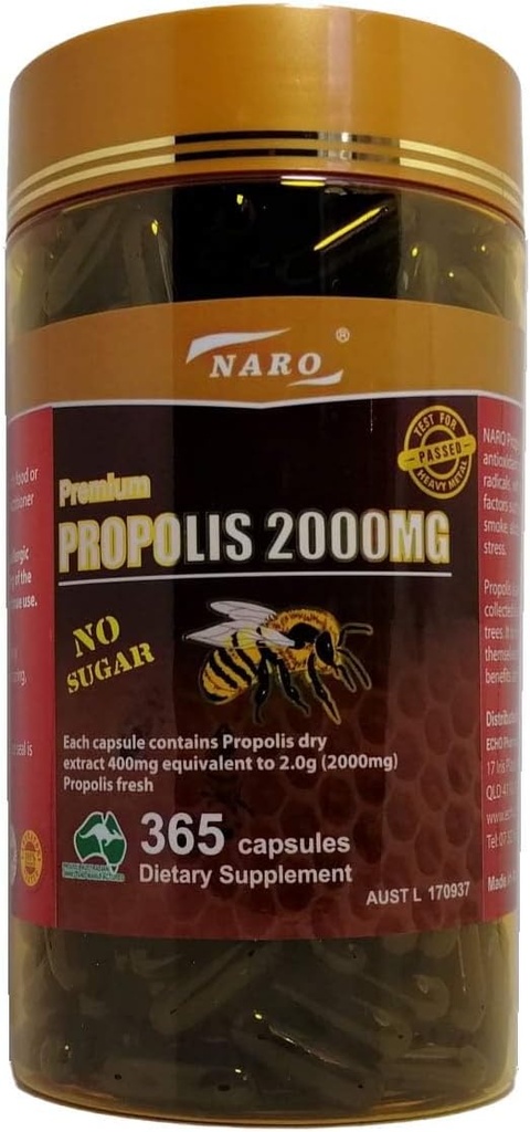 Naro Bee Propolis Extract 2000mg Premium Eucalyptus Dark 365 kapselit Australian Made