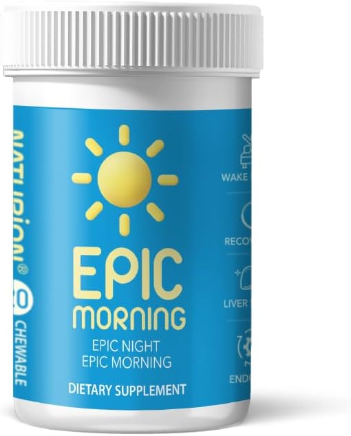 Epic Morning - Liver Detox & Repair Supplement DHM, Milk Thistle, C-vitamiini, B1, B2 & Pomegranaatti - Luonnollinen granaattiomena & Peach Flavor - 20 purutablettia maksan tuki & aamulla Recovery