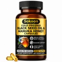 Musta siemenöljy kapselit - Uuden-Seelannin Manuka Honey, Kylmä Pressed Turkin Nigella Sativa Oil, 2% Thymokinonin, Immuuni & Dgestive Support, Made in USA, 60 Count, 1010mg per annos