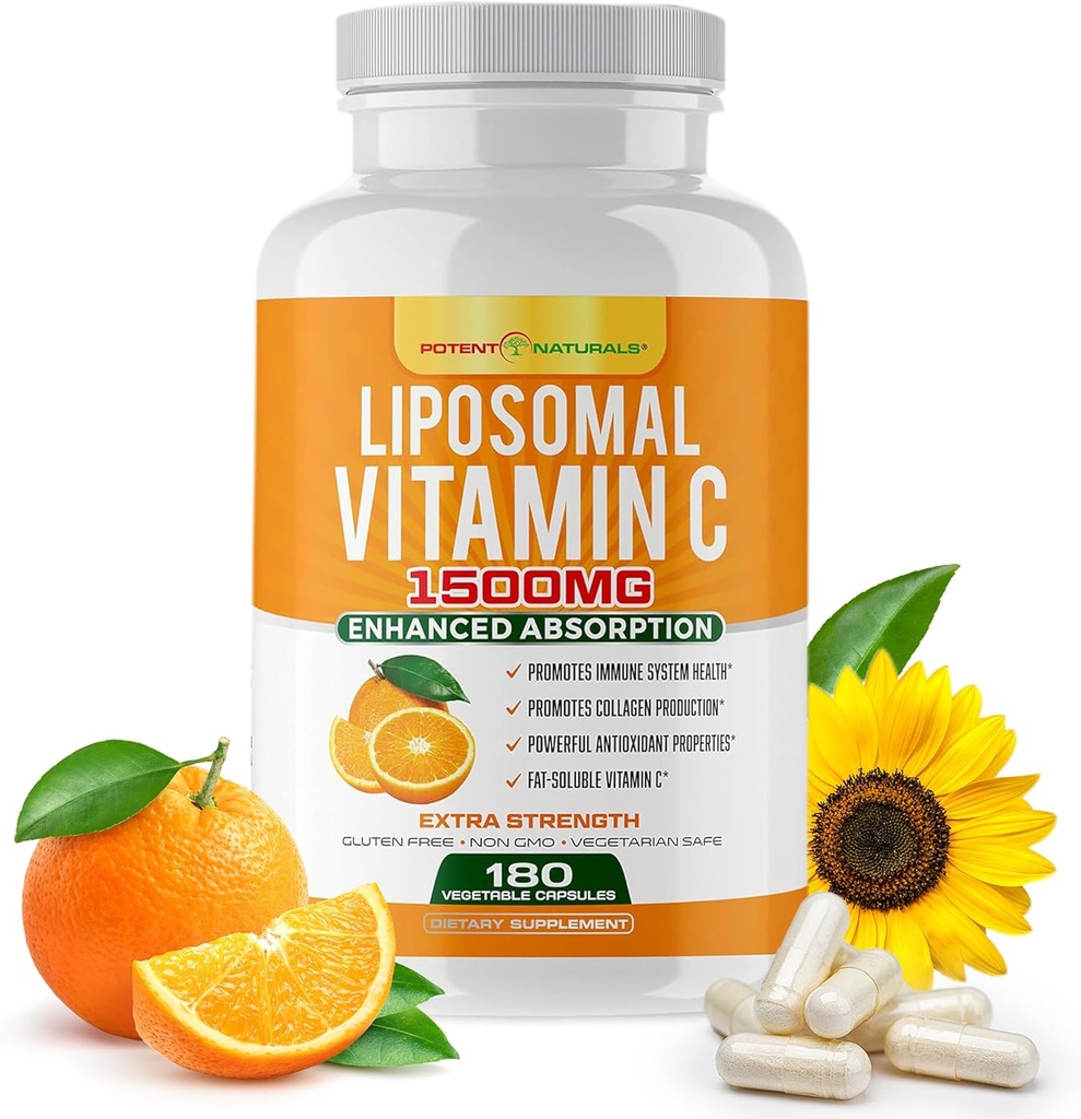 Liposomaalinen C-vitamiini 1500 mg, C-vitamiinin täydennysosa - suuri imeytyminen Askorbiinihappo - Immuuni-tuki täydentää & auttaa kollageenin tuotanto - 180 kapselia