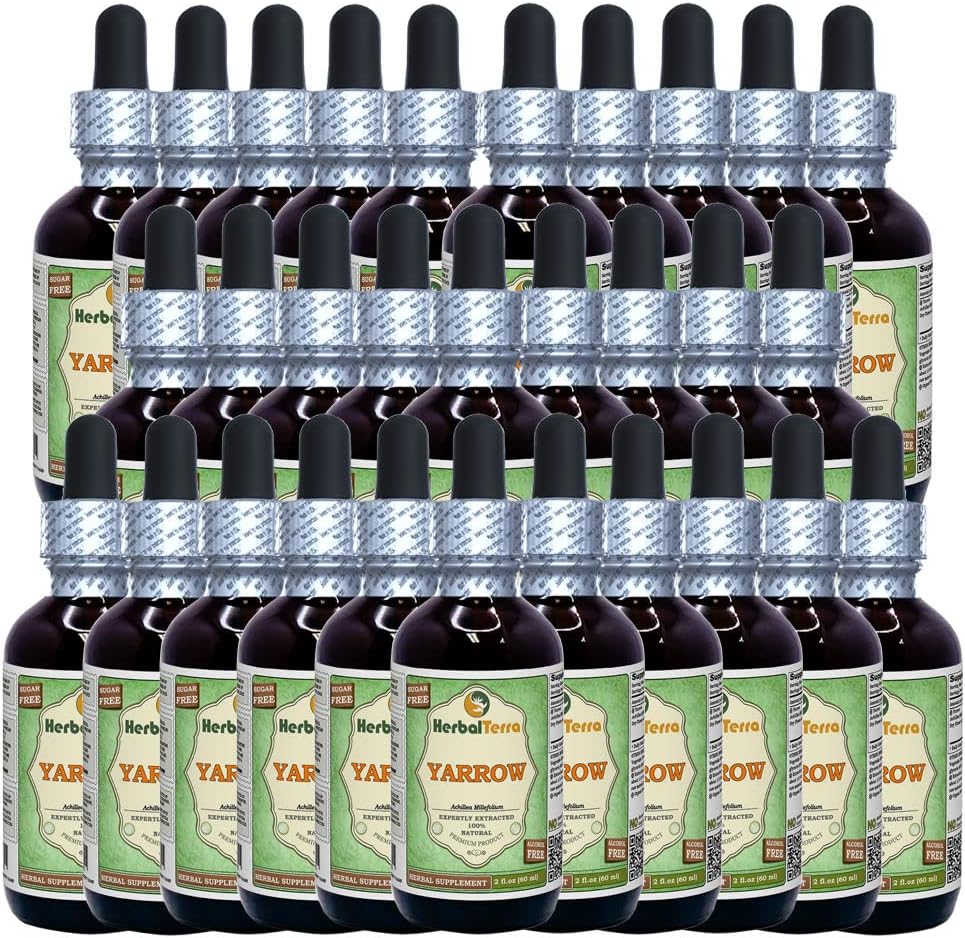 Yarrow (Achillea Millefolium) Glyseriitti, Luomukuivatut kukat Alkoholiton nesteuute (Brandin nimi: HerbalTerra, ylpeästi valmistettu Yhdysvalloissa) 30x2 fl.oz (30x60 ml)