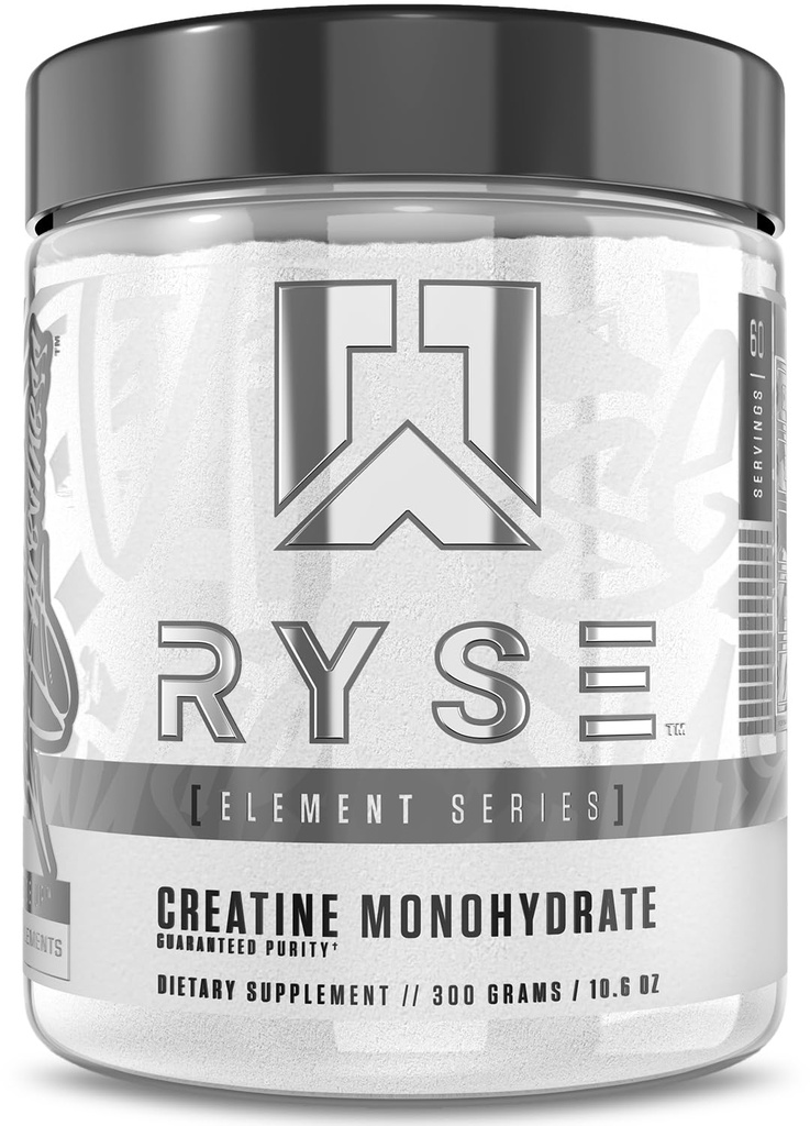 RYSE Creatine Monohydrate Powder - Unflavored - Stöder Män & Kvinnor Lean Muscle Growth, Styrka, Kraft och Uthållighet - Hjälper till att minska trötthet och förbättra träningsåterhämtning - 60 portioner
