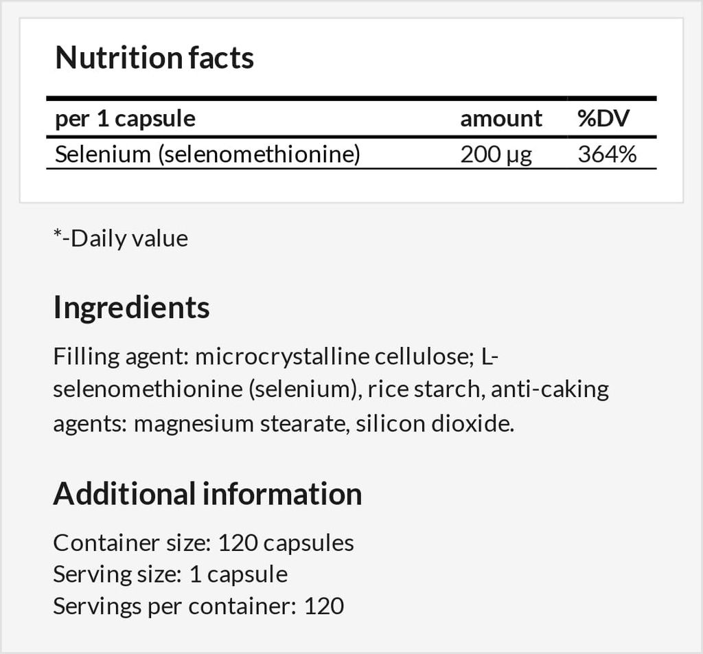 Selen 200 μg (Selenomethionine) - 120 kapslar - 4 månaders leverans - Kosttillskott för att stödja sköldkörtel och immunsystem - av MZ