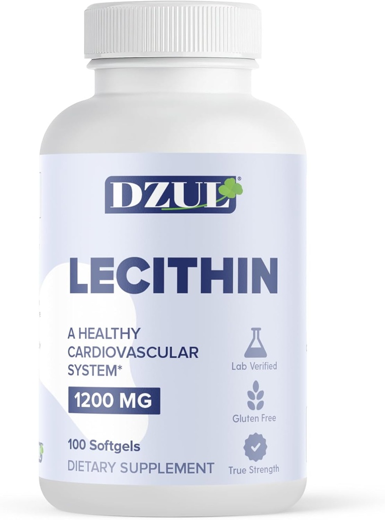 DZUL Pharman soijalesitiini 1200 mg / 100 Softgels/High Potency, Gluteeniton ja Lab-varmennettu