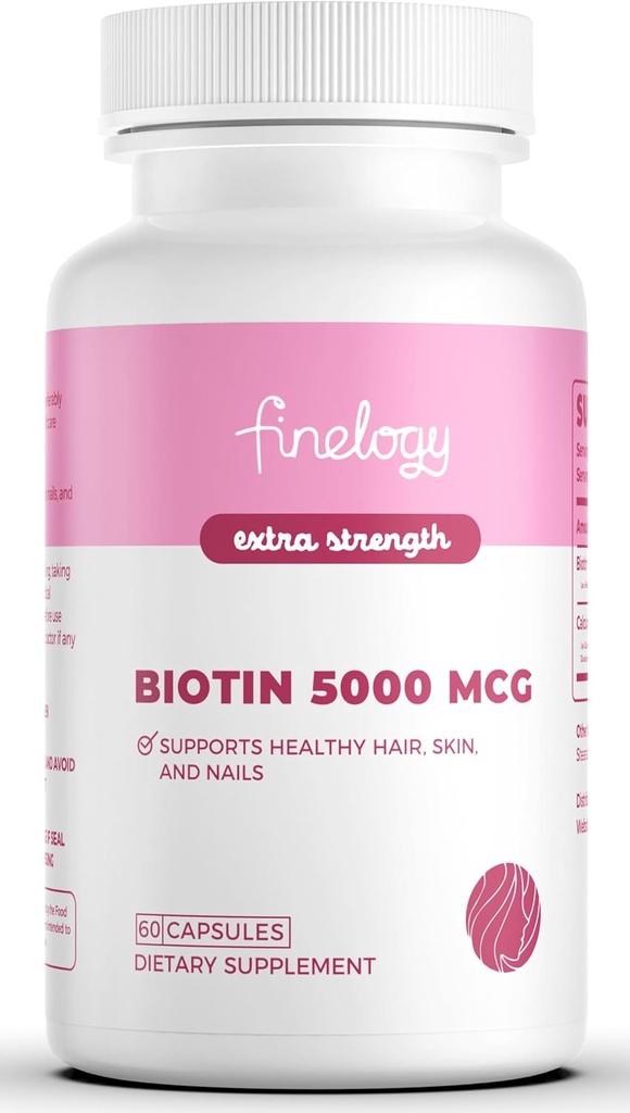 Extra Strength Biotin 5000 MCG, 60 kapselia hiuksille, iholle, kynsille ja luunterveydelle, non-GMO & Gluteenittomalle, korkeatehoiselle biotiinille (kaksi kuukautta)