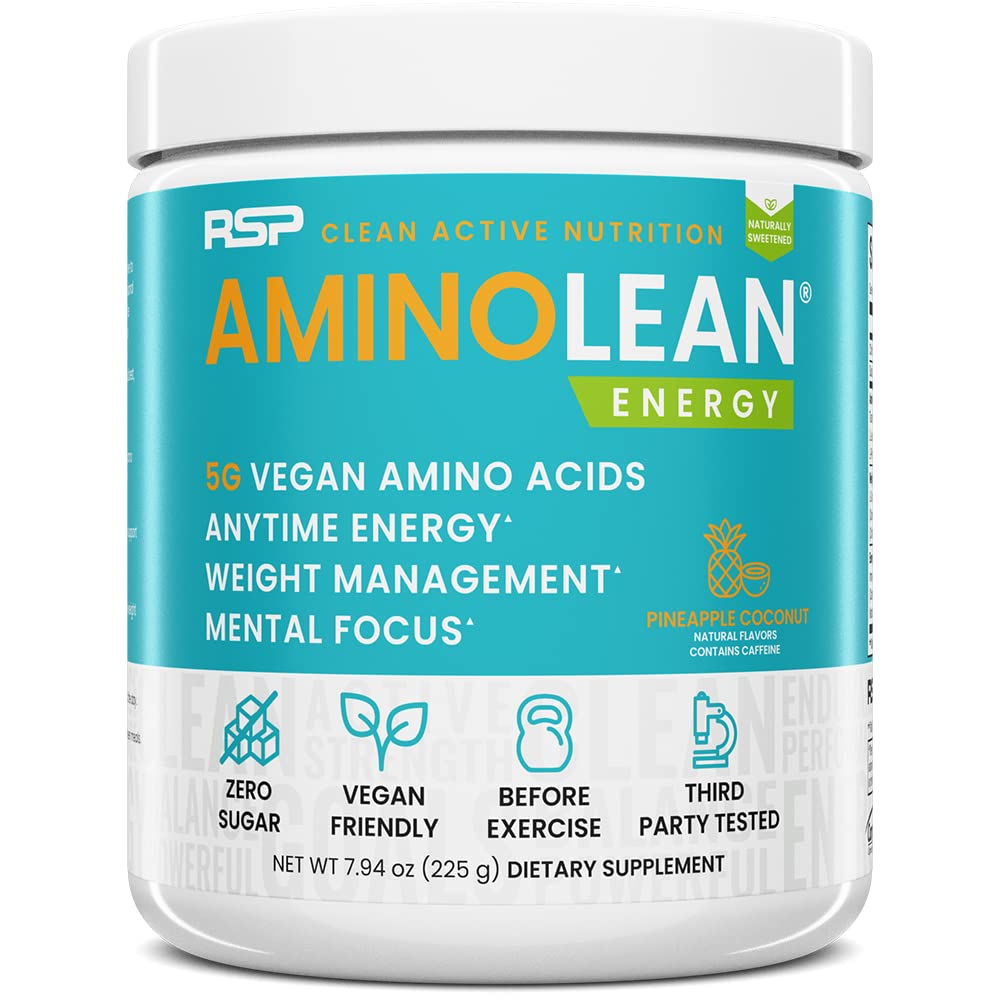 RSP Vegan AminoLean - All-in-One Natural Pre Workout, Amino Energy, Weight Management med BCAA, komplett Vegan Preworkout Powder, Pineapple Coconut