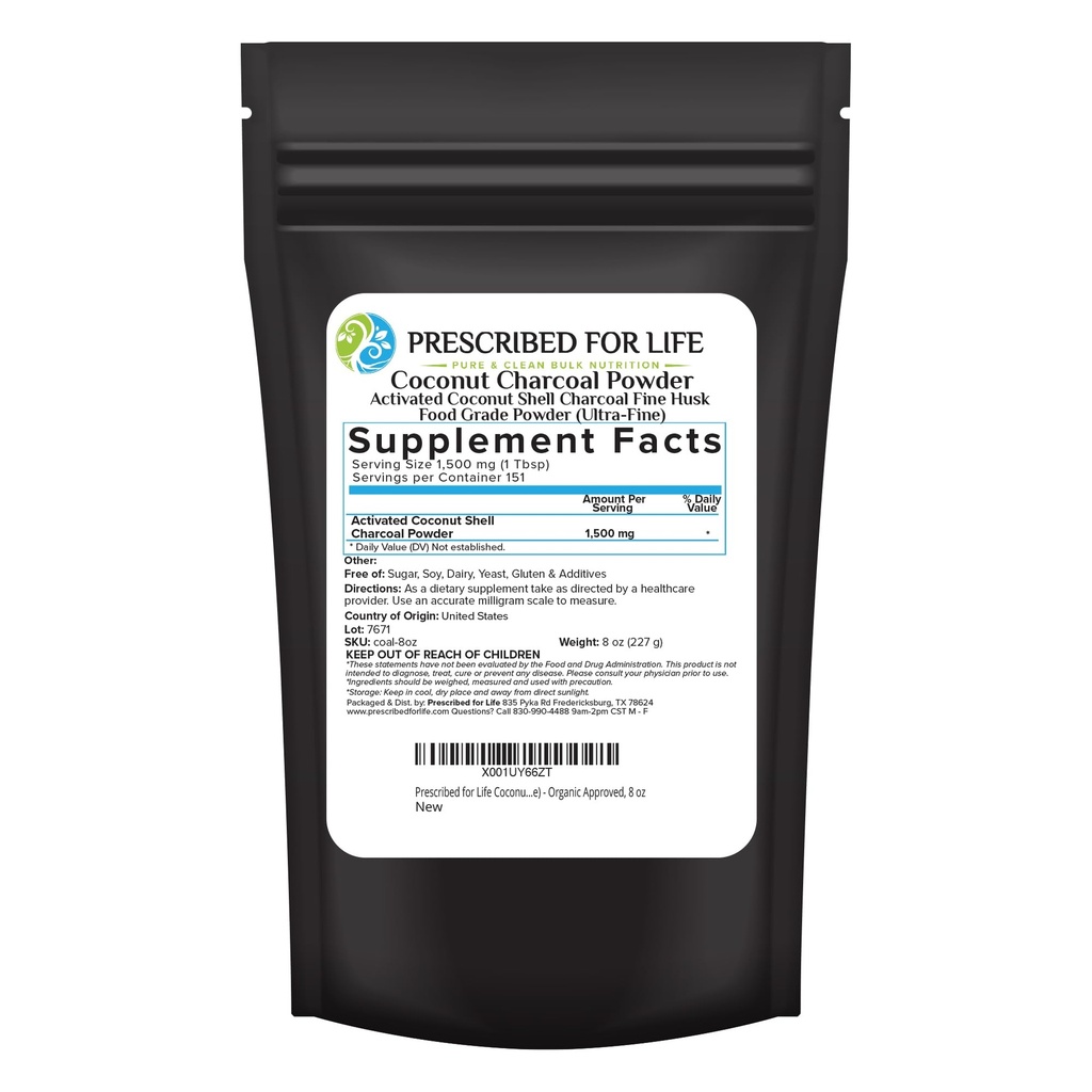 Aktivoitu hiilijauhe, kookoskuorihiili Ultra Fine Husk Food Grade Powder (8 oz)