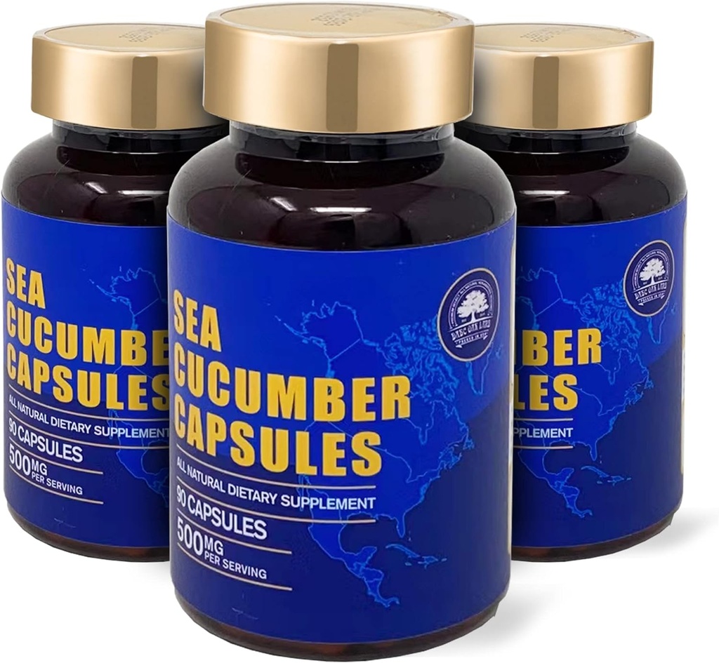 Sea Cucumber, Wild Caught Capsules Sea Cucumber, Natural Extract Super Natural Antioksidantti, Immuuni Builder, Cartilage Protection - 90 kapselia, 500 mg/Bottle - kolme pulloa