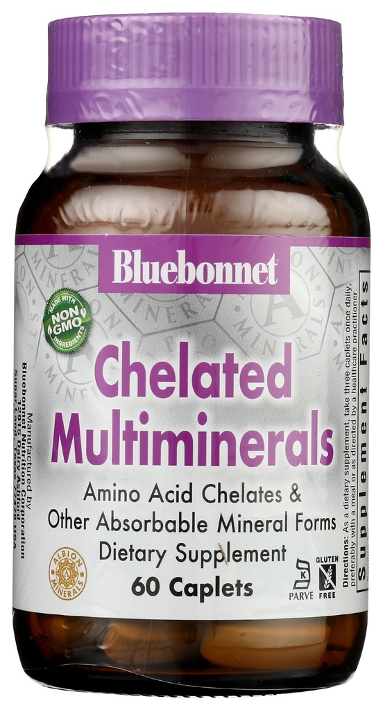 Bluebonnet Nutrition High Potency Celated Multiminerals, Albion Celated Minerals, Soy-free, Gluteeniton, ei-GMO, Kosher Certified, Dairy-Free, 60 Caplets, 20 tarjoilua