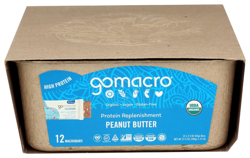 GoMacro MacroBar Organic Vegan Protein Bars, Maapähkinävoi, 2.3 Ounce Bars (Pakkaus 12)