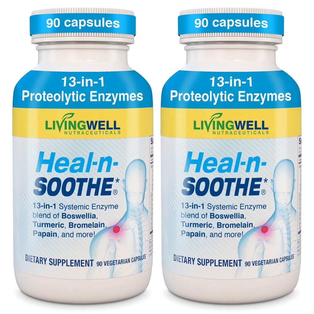 HEAL-N-SOOTHE Joint Support Supplements - Proteolytic Enzymes som Bromelain & Papain, med Boswellia, Turmeric & Ginger-Främjar Protein Digestive Function & Body Defense Wellness-90 Count (2 Pack)