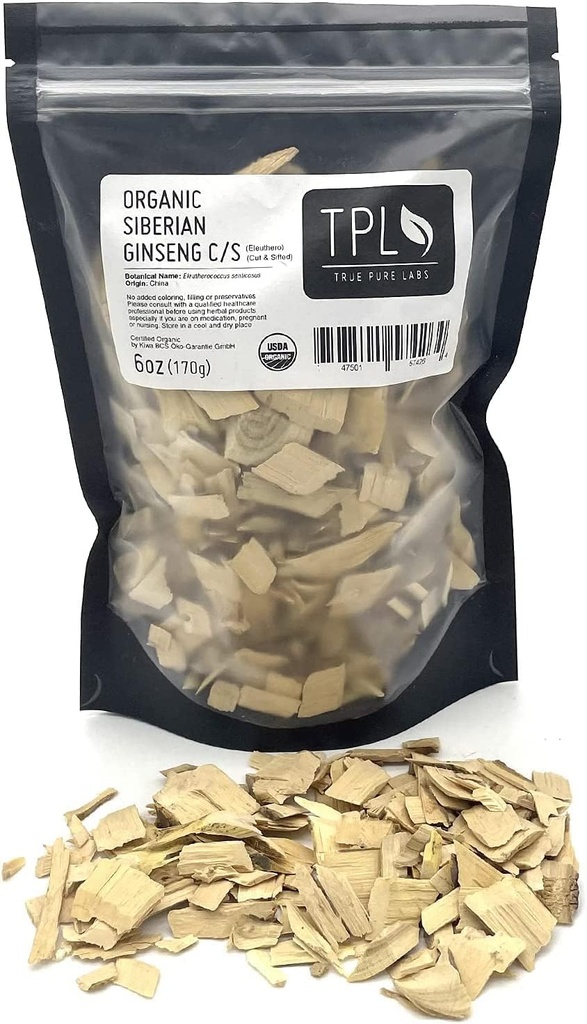 TPL Luomu Siperia Ginseng Eleuthero juuri kuivattu C/S 6Oz Premium laatu. Certified Organic. Gluteeniton, ei GMO ja vegaaninen