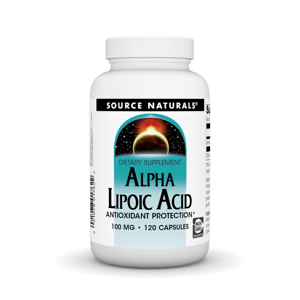 Källa Naturals Alpha Lipoic Acid 100 mg Stöder Hälsosam Sugar Metabolism, Liver Function & Energy Generation - 120 kapslar