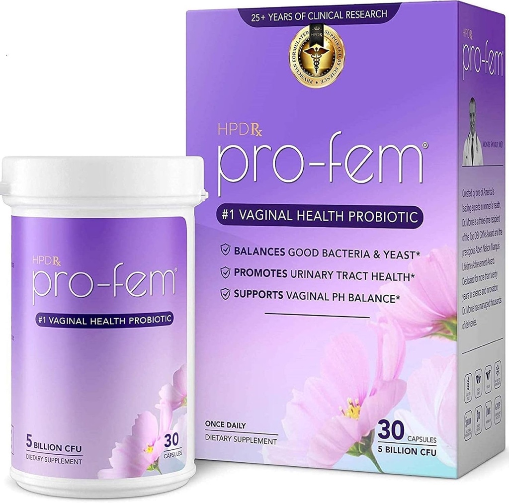 HPD Rx Pro-Fem #1 Vaginal Health Probiotic | Vaginal Probiotika | Kliniskt bevisad för att främja Yeast & PH Balance, Urinary Tract Health | Feminin Probiotika | Fungerar på 7 dagar | 30 kapslar | 1 Pack