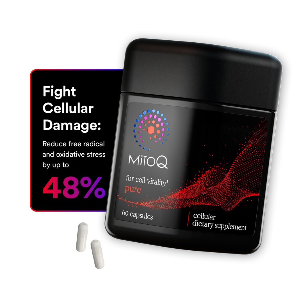 MitoQ Pure Advanced Mitochondria Supplement Superior Bioavailability to CoQ10 Reduces Free Radical Damage for Healthy Aging, Metabolism, Heart Health, Energy, Strength & Mobility