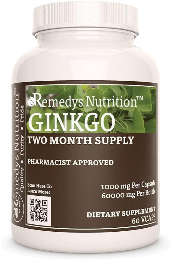 Remedyn ravinto Ginkgo Biloba ... 1 000 mg, 60 vegaanista kapselia Kasviperäisen ruokavalion lisäravintoa...