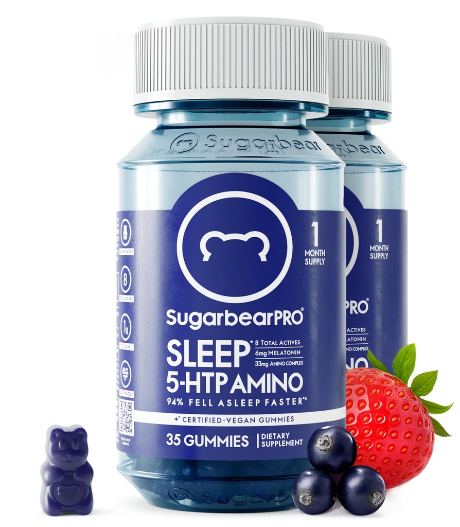 SokeriBearPro unipurukumi 2 kuukauden tarjonta, extra vahvuus Melatoniini 6 mg, miesten ja naisten, vegaaninen B6-vitamiini, L-Theanine, 5 HTP, Valerian, unilääke aikuisille ja nuorille, Certified Kosher