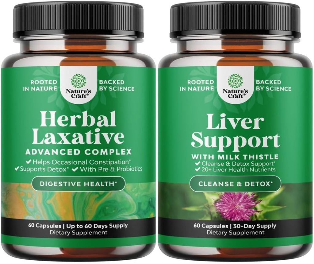 Bundle kasviperäisiä laksatiivi kapseleita probiootit ja maito Thistle Maksan tuki täydentää - Natural Colon Detox Digestive Support System - Herbal Liver Supplement with Silymarin Milk