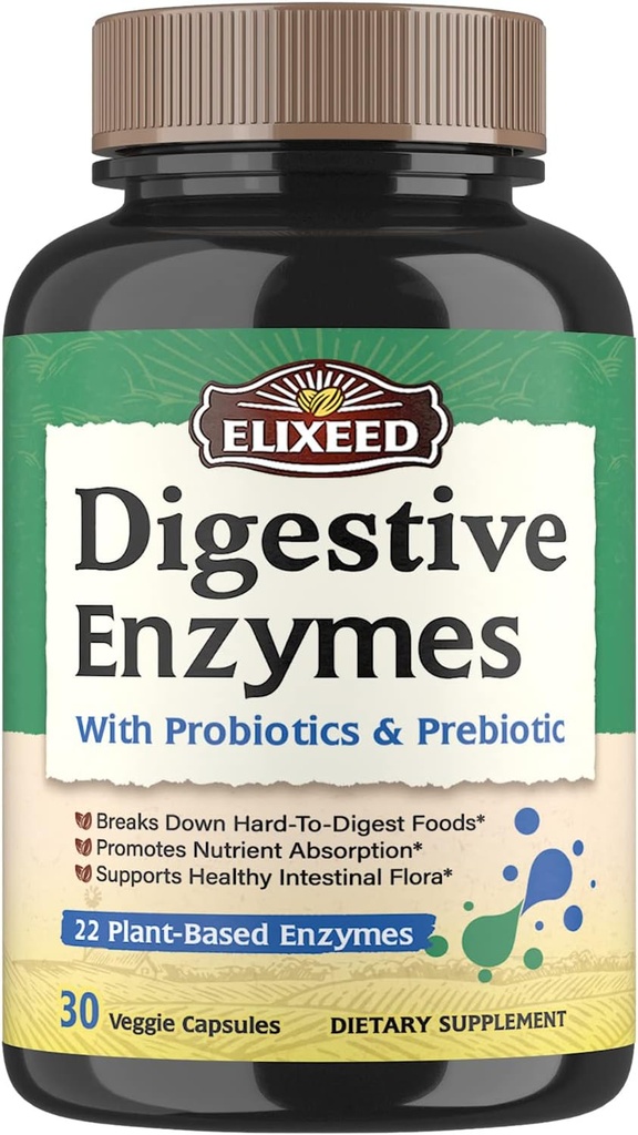 Dgestive Enzymes Plus Probiootit ja prebiootit, 22 digestiivinen entsyymit Amylaasi, Proteaasi, laktaasi & enemmän, suurin vahvuus, terveiden digestio, vegan, ei-GMO, 30 kapselia