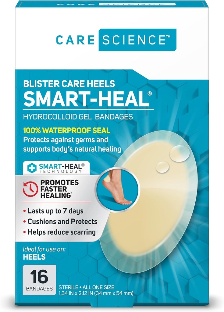 Care Science Smart Heal Hydrocolloid Gel Bandages for Heels, 1.3 x 2.1 in, 16 Count
