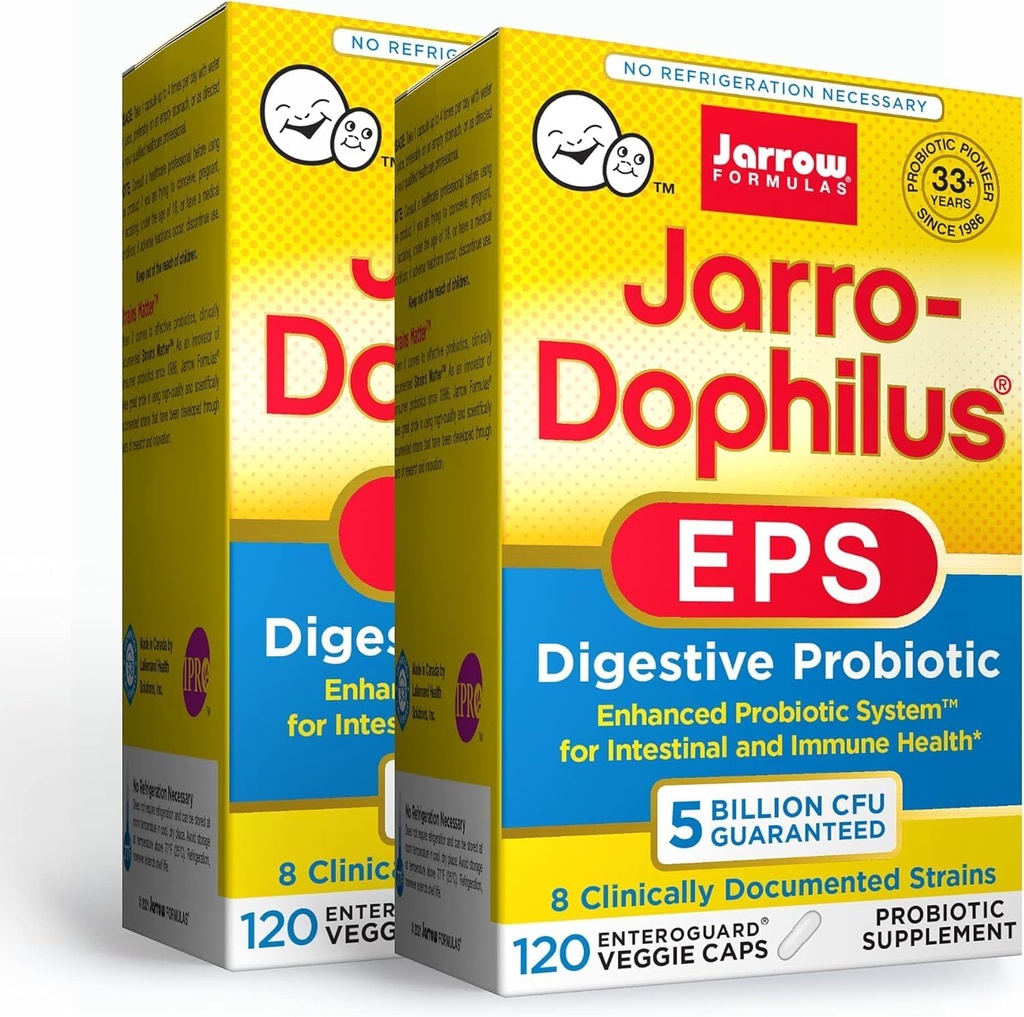 Jarow Formula Jarro-Dophilus EPS - 5 miljardia Organisms per Serving - 120 Enteric päällystetty Veggie Caps, Multi-Strain Probiootti - Suolisto & Immuuniterveys, 120 Luku (Pakkaus 2)