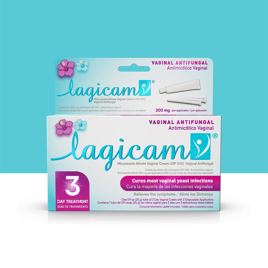 Lagicam 3 Day Vaginal Yeast Infection Behandling för kvinnor, Börja arbeta på 1: a dagen, Miconazole Nitrate, Antifungal Cream lindrar Itching och Irritation, 3 Disposable Applicators & Cream (1 Pack)