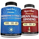 Nutrivein Premium Korean Panax Ginseng Supplement & Berberine Lisäravinteet Bundle: High-Absorption Berberine Complex & Aidot Red Ginseng Bundle Daily Clarity, Vitality, & hyvinvointi