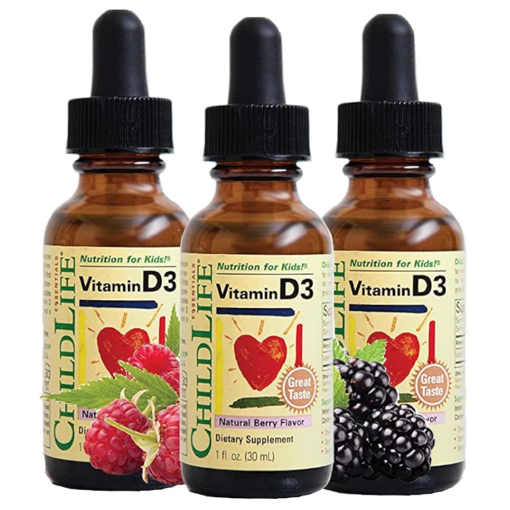 LAPSILIFE OLENNAISET D3-vitamiinin tipat - D-vitamiinin tiput pikkulapsille, D-vitamiinin tiput, nestemäinen D-vitamiini lapsille, Toddlers 1-3, lapset, 500 IU per serving - Natural Berry, 1 Fl Oz (paketti 3)