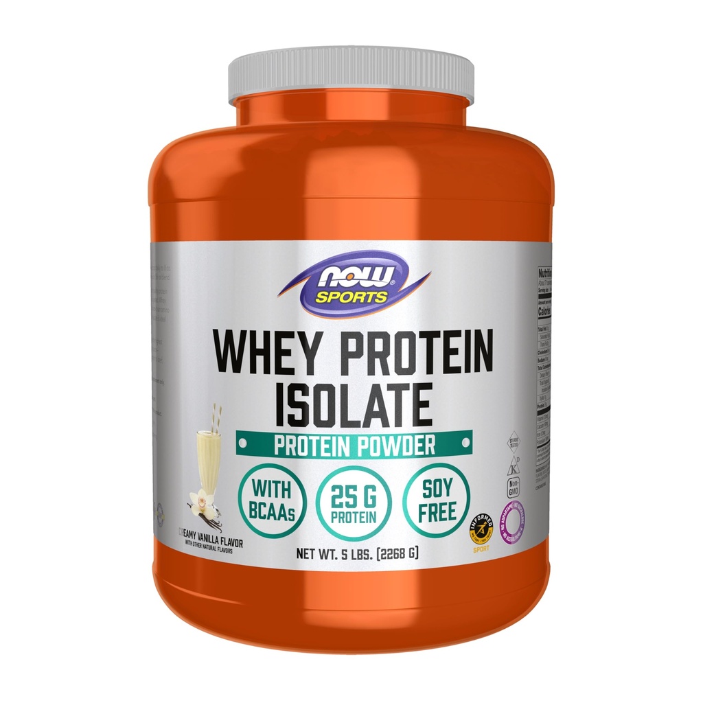 Now Foods Sports Nutrition, Whey Protein Isolate, 25 g BCAAs, Creamy Vanilla Powder, 5-Pound
