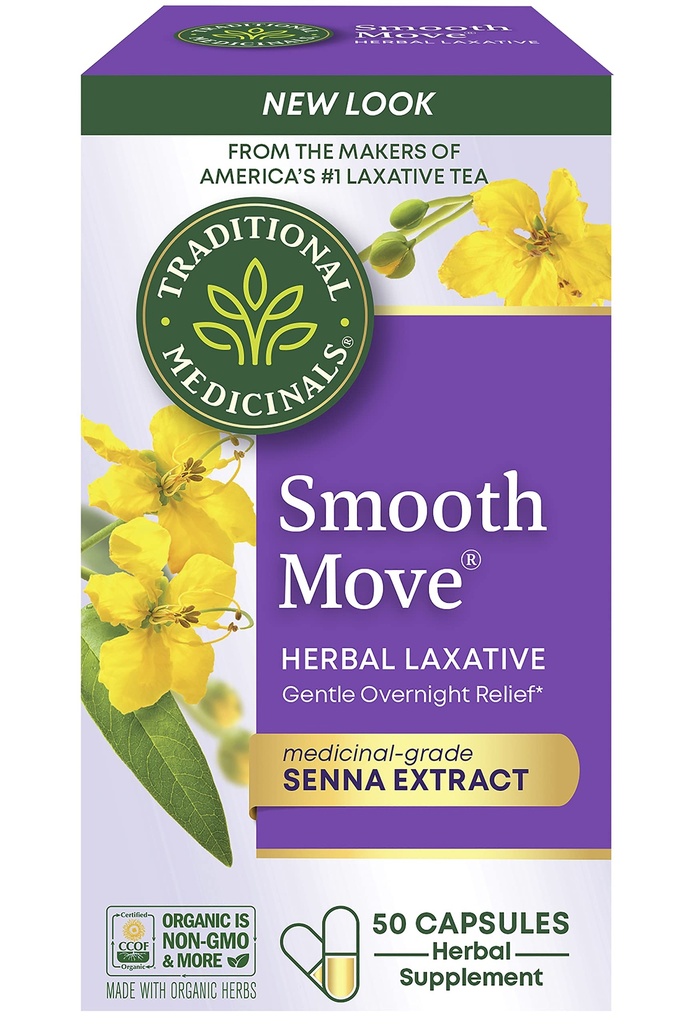 Traditionella Medicinals - Smooth Move Laxative Capsules - Innehåller organisk Senna - Natural Herbal Constipation Relief - 50 kapslar (1 Pack)
