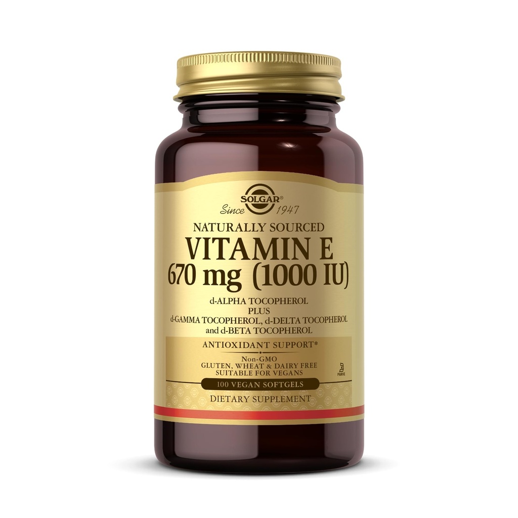 Solgar-vitamiini E 670 mg (1000 IU) - 100 Vegan Softgels - Luonnollinen antioksidantti - ei-GMO, Gluteeniton - 100 tarjoilua