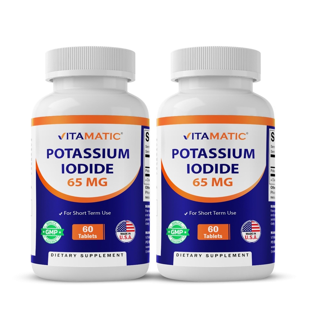 Vitamatic Kalium Iodide 65 mg per tarjoilu - 60 tablettia - Kilpirauhasen tuki - Kilpirauhasen pillereitä (60 Count (Pakki 2))