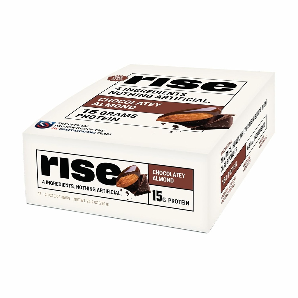 Rise Whey Protein Bars - Chocolatey Almond | Breakfast Bar & Protein Snack 15g Protein 5g Fiber Bara 4 Whole Food Ingredients Gluten-Free Soy Free
