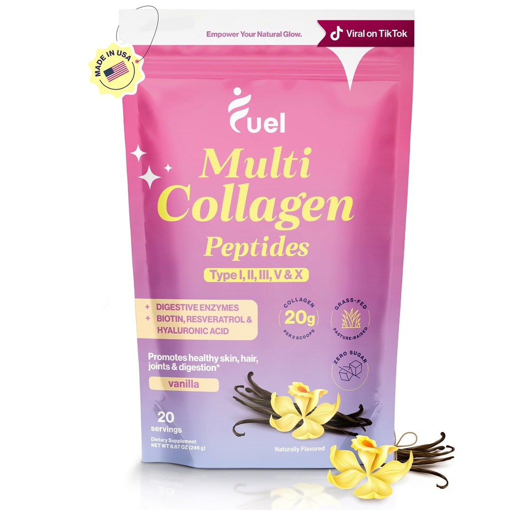 Fuel Multi Collagen Peptides Powder ... 20g Hydrolysed Collagen I, II, III, V & X hiuksille, iholle, kynsille ja niveltunnille...