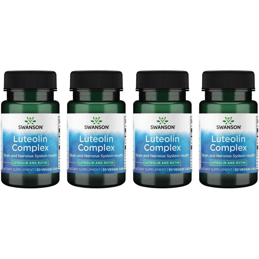 Swanson Luteolin Complex w/Rutin - Brain Support Supplement främja minne, humör och kognitiv hälsa - naturlig formel för att hjälpa till att upprätthålla nervsystemet - (30 Veggie kapslar) 4 Pack