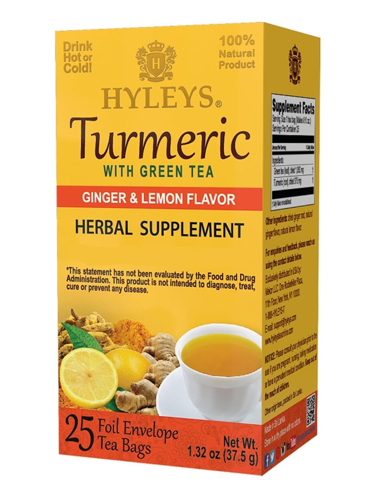 Hyleys Inkivääri Turmeric Tea Sitruuna Maku - 25 teepussia (6 pakkaus - 150 teepussia yhteensä) - wellness kasviperäisten täydentää Vihreä tee