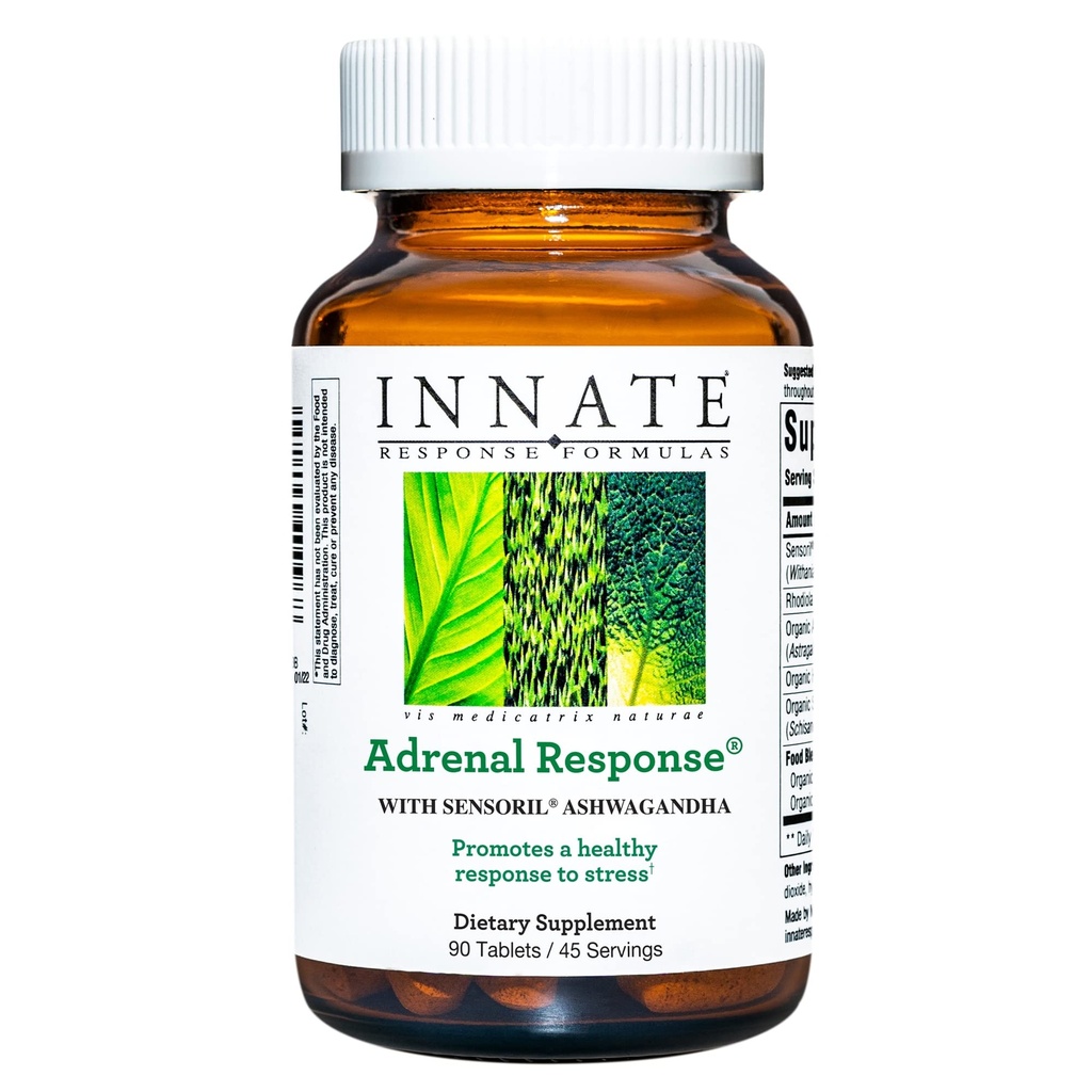INNATE Response Formulas - Adrenal Response Herbal Supplement - Med Ashwagandha - Främjar Optimal Stress Response - Non-GMO, Vegetarian och Made Without 9 Food Allergens - 90 tabletter (45 portioner)