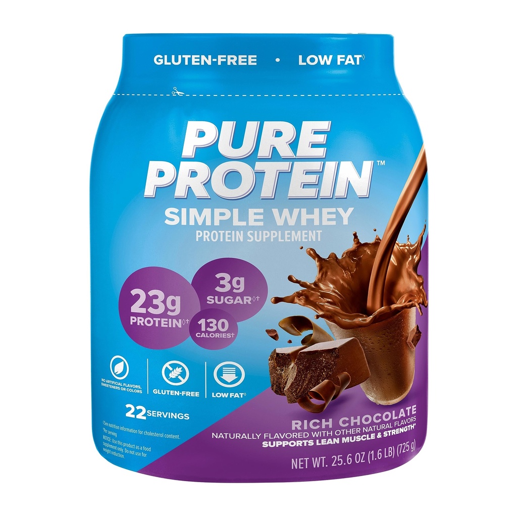 Pure Protein Simple Whey Protein Powder, Gluteeniton, 23G Protein, Rich Chocolate, 1,6lbs