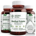 Natural Nutra Active Metyyli Folaatti täydennysosa Quatre folic, Tuki Sydämen ja kehon terveys, auttaa aivojen terveys, parantaa positiivisia viboja, auttaa vähentämään luu-Tired, B9, 90 Vegaanitabletit (paketti 2)