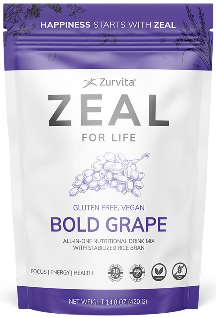 Zurvita - Zeal for Life - Rohkea viinirypäleen maku - Daily Nutritional Supplement for Vitality, Immuniteetti, & Yleinen hyvinvointi - 30 päivän Wellness Bag, 420 grammaa